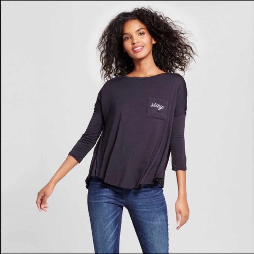 “Slay” Pocket Tee | Raw Hems | Soft | 3/4 Sleeves